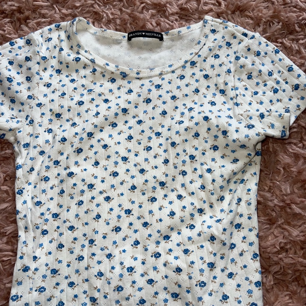 Brandy Melville white and blue floral t shirt!